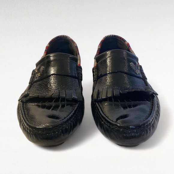 Gucci Mens Black Patent Leather Driver Moccasins with red stripe trim Size 11 main image 10